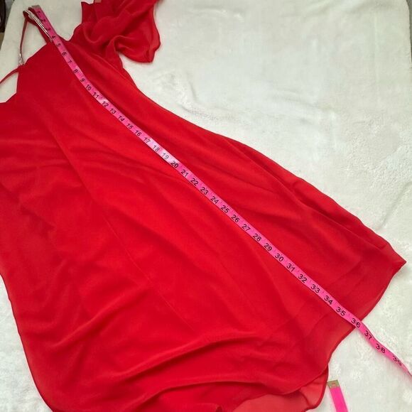 MSK Women's 12 Rhinestone Beaded Strap Off Shoulder Chiffon Party Dress Red - Picture 11 of 11